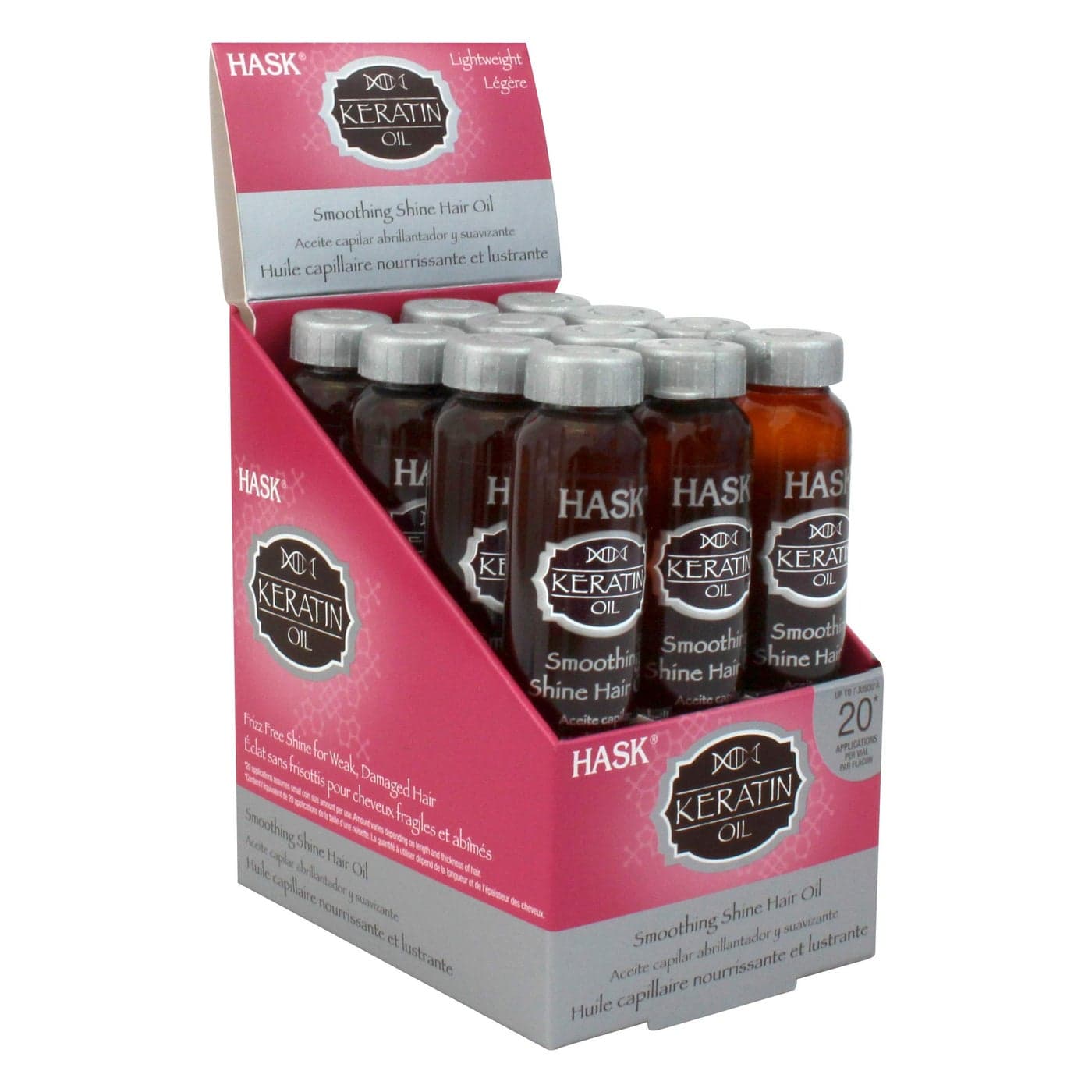 HASK Hair Oil Keratin Smoothing Hair Treatment for Shine and Frizz Control 12 Vials Color Safe GlutenFree Sulfate ParabenFree