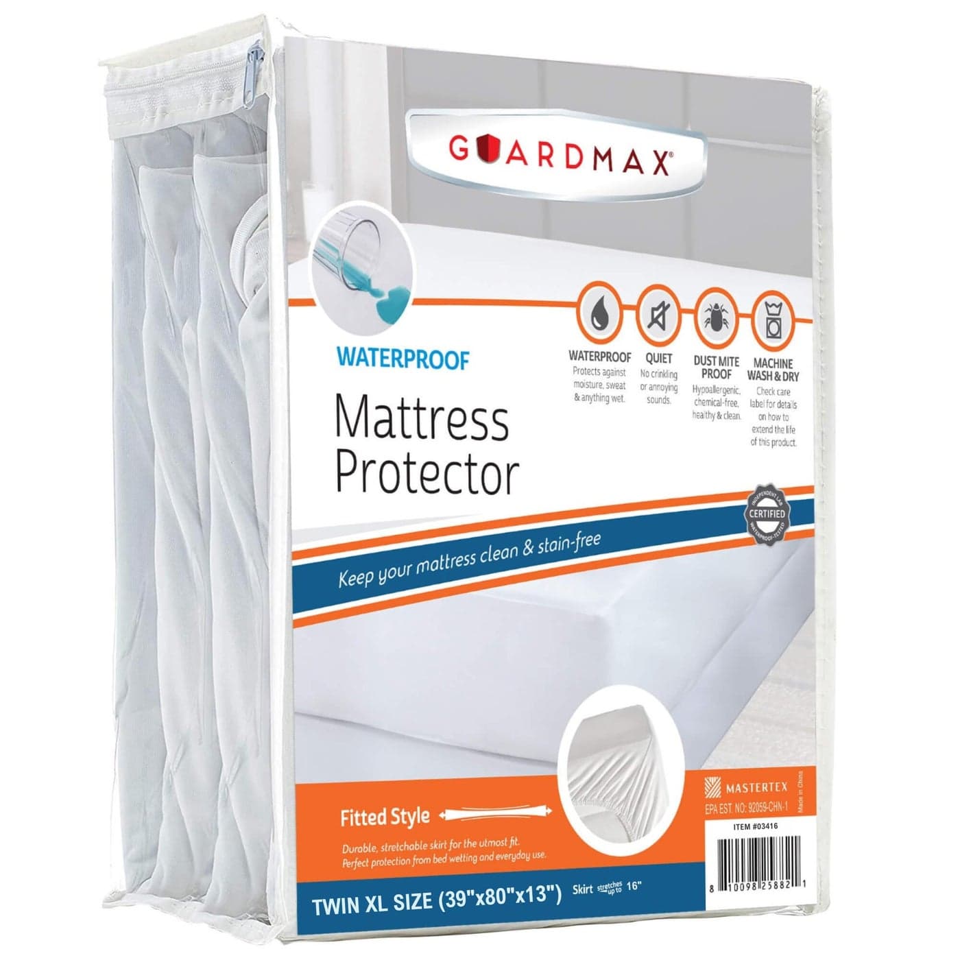 Guardmax Jersey Knitted Twin XL Size Mattress Protector Waterproof Dust Mite Proof Mattress Cover with Stretchable Pockets Soft Comfortable Noiseless Waterproof Fitted Sheet39 x 80 x 13
