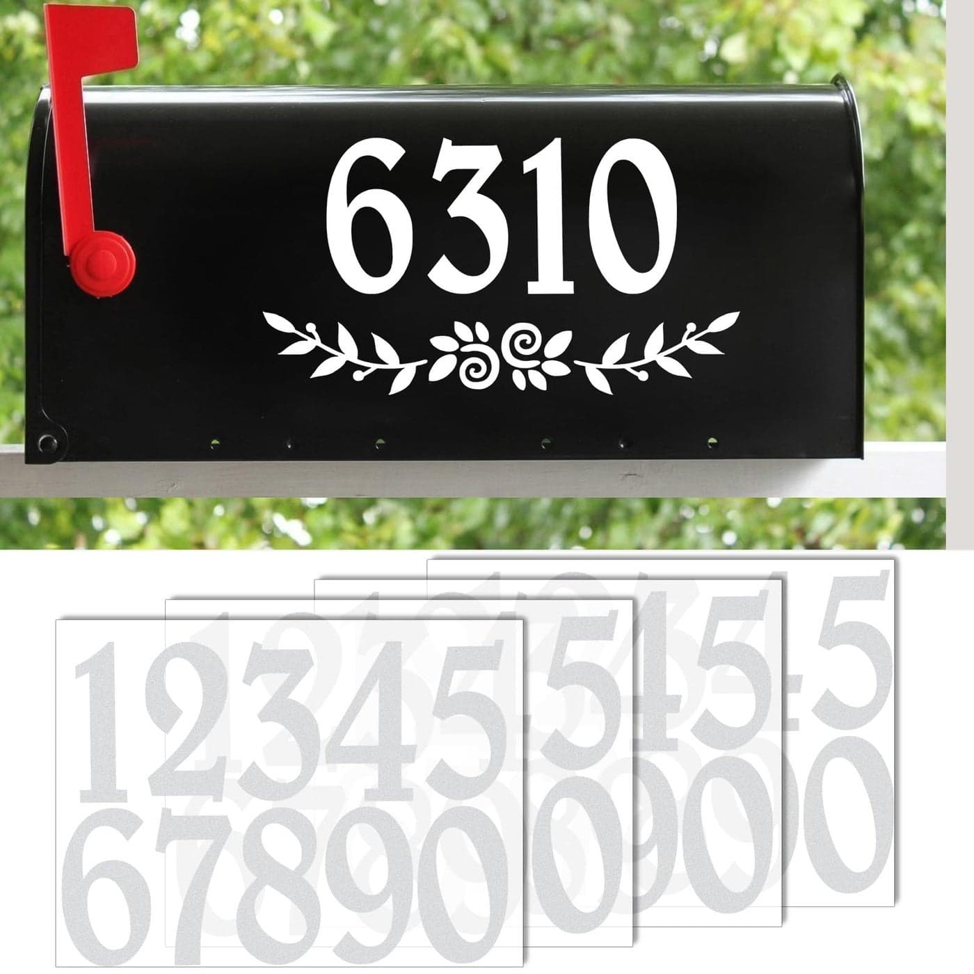 4 Inch Reflective White Mailbox Numbers Stickers 4 Set Waterproof Rustic Mailbox Decal Self Adhesive Vinyl Number for Mail box Door