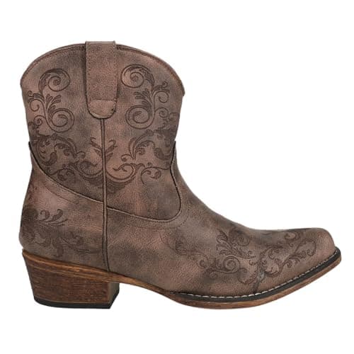 ROPER Womens Short Stuff Embroidery Snip Toe Casual Boots Ankle Low Heel 1-2" - Brown - Size 8 B