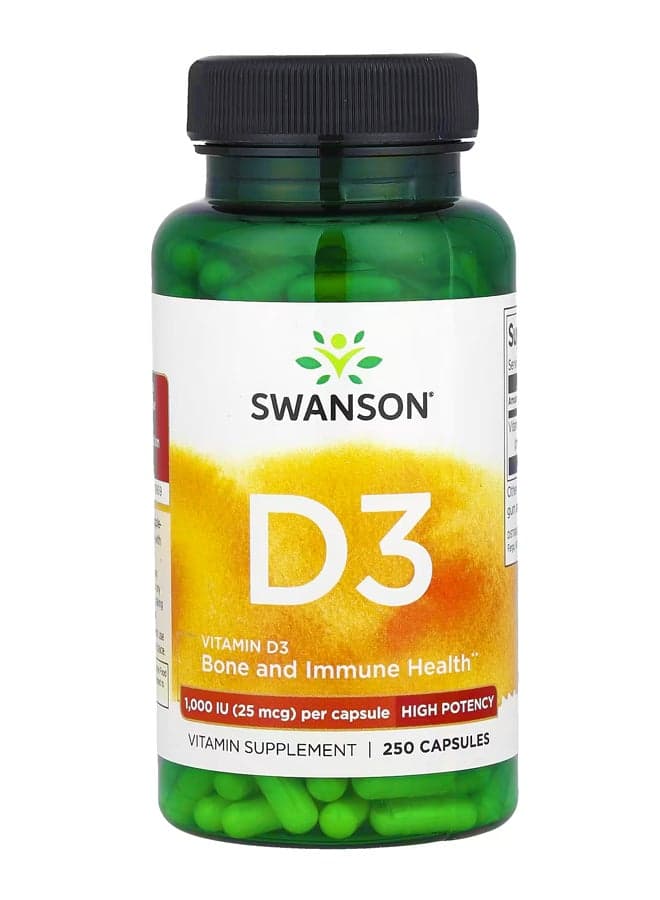 Vitamin D3, High Potency, 25 mcg (1,000 IU), 250 Capsules