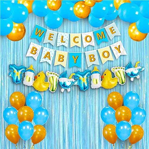 Party Propz Welcome Home Baby Decoration Items Kit - 43pcs, Baby Decoration Items | Name Ceremony Decoration For Boy | New Born Welcome Home Decoration Kit