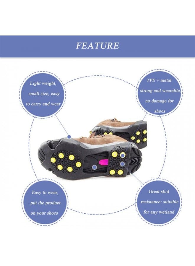 HoFire Ice Cleats for Shoes and Boots, Ice Snow Traction Cleats Grippers, Non Slip Shoe Ice Grippers,10 Steel Rubber Spikes Crampons Anti Easy Slip Studs Crampons Slip-on Stretch Footwear(Black, M)