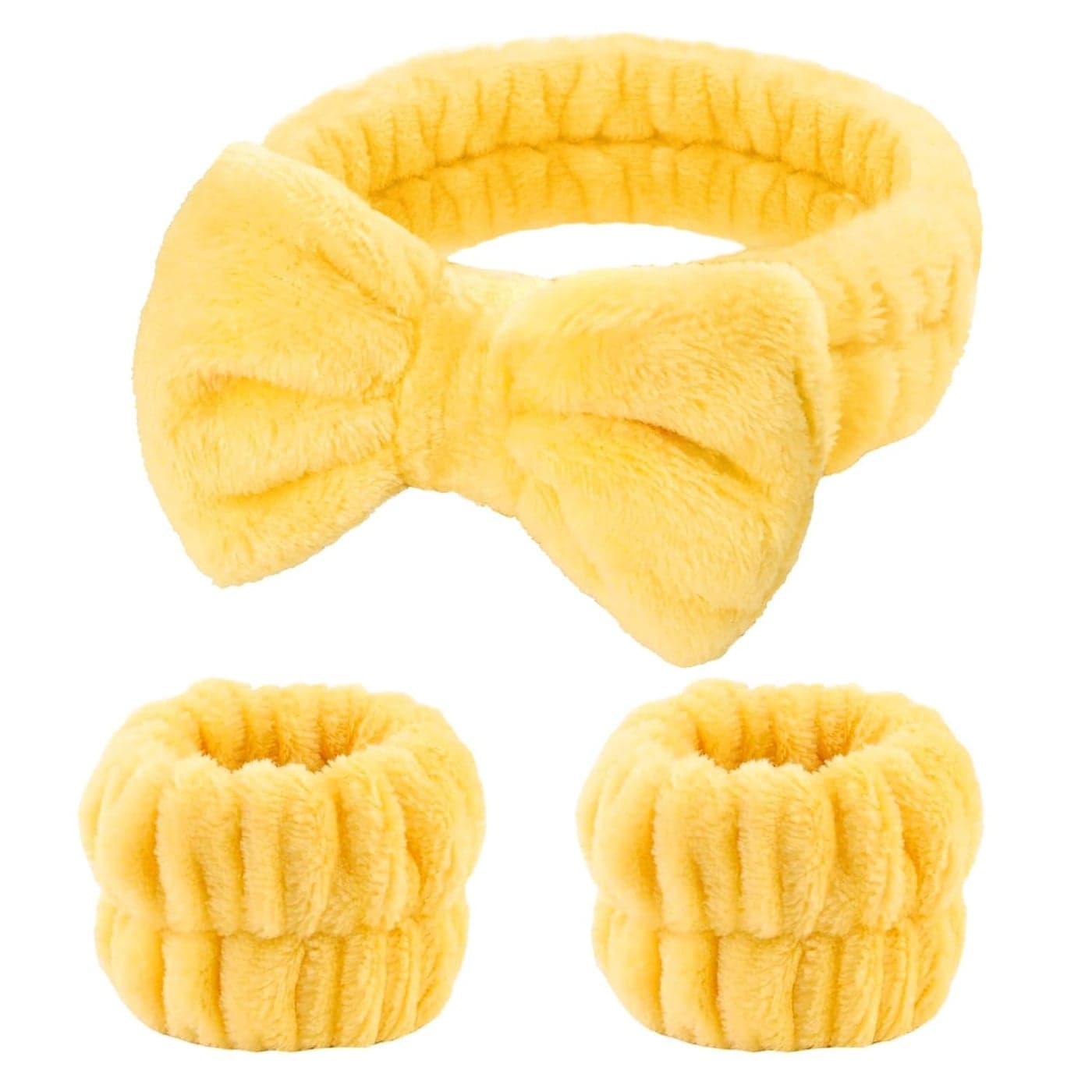 Fmeida Skincare Headband and Face Washing Wristband Set Spa hair band for Makeup Shower Yellow3 Pack