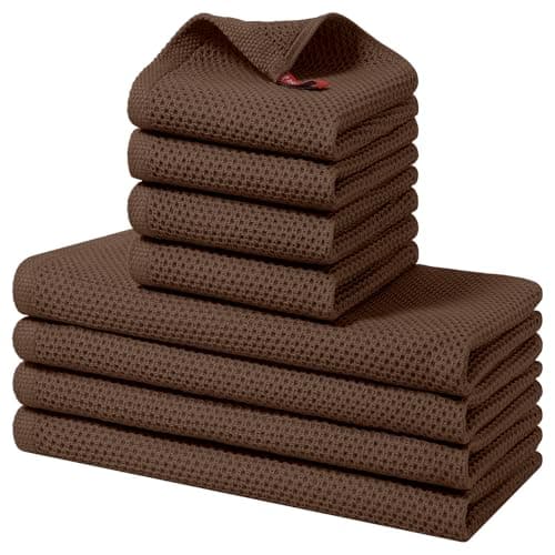Homaxy 100% Cotton Kitchen Towels and Dishcloths Set, 12 x 12 Inches and 13 x 28 Inches, Set of 8 Bulk Kitchen Towels Set, Ultra Soft Absorbent Dish Cloths for Washing Dishes, Coffee
