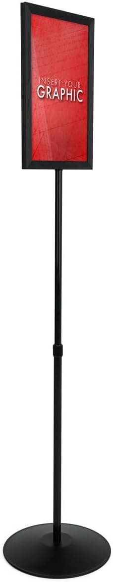 11x17 Sign Stand with HeightAdjustable Post TopLoading Sign Frame Includes PVC Backer and 2 NonGlare Lenses for DoubleSided Presentations Aluminum Black