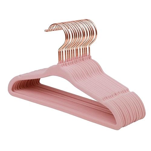 ManGotree Baby Velvet Hangers with 360° Swivel Rose Gold Hook, 11" Non-Slip Toddler Hanger, Ultra Thin Space Saving Infant Hangers for Kids Clothes, 15 Pack (Light Pink)