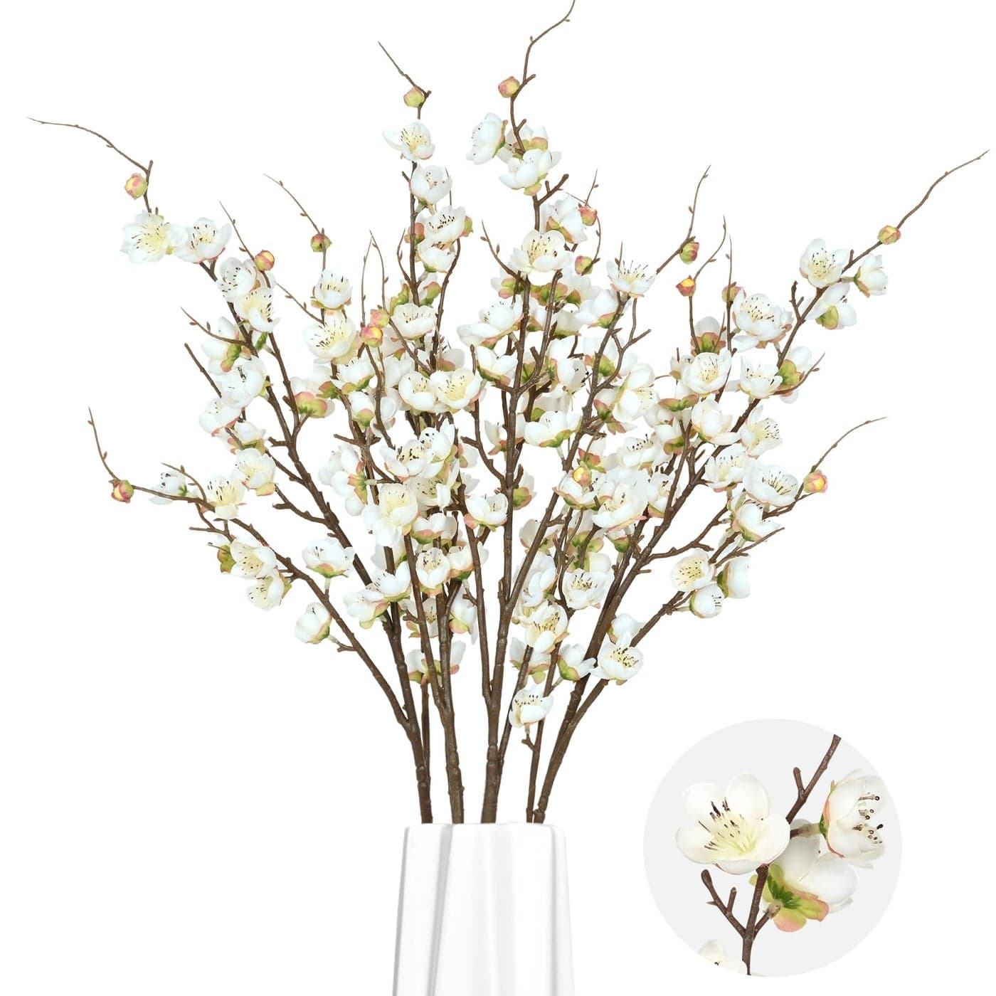 Waipfaru 4 Pcs Faux Cherry Blossom Branches 36 Cherry Blossom Tree Decor with Long Stems Artificial Flowers for Tall Vases Spring Home Decoration White