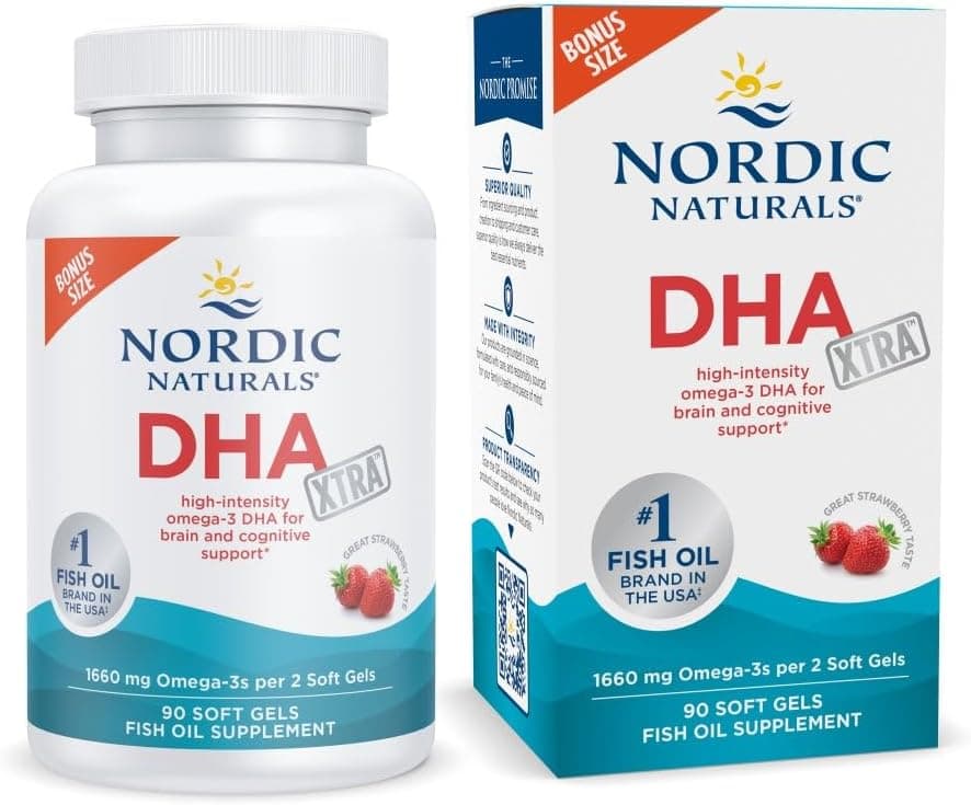Nordic Naturals DHA Xtra Strawberry 90 Soft Gels 1660 mg Omega3 HighIntensity DHA Formula for Brain Nervous System Support NonGMO 45 Servings