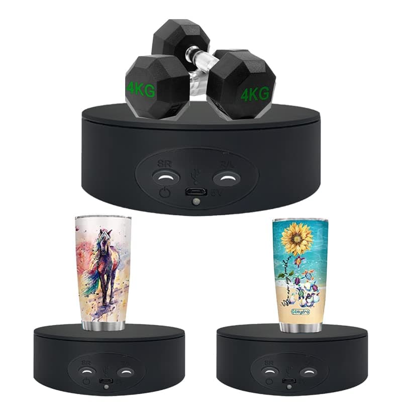 ZLMONDEE Rotating Display Stand 52 44lb Load Cup Display Stand Turner For Tumblers Spinning Display StandMotorized Tumbler Display Turner For Glitter Cups Photography Small Arts Pruducts Black
