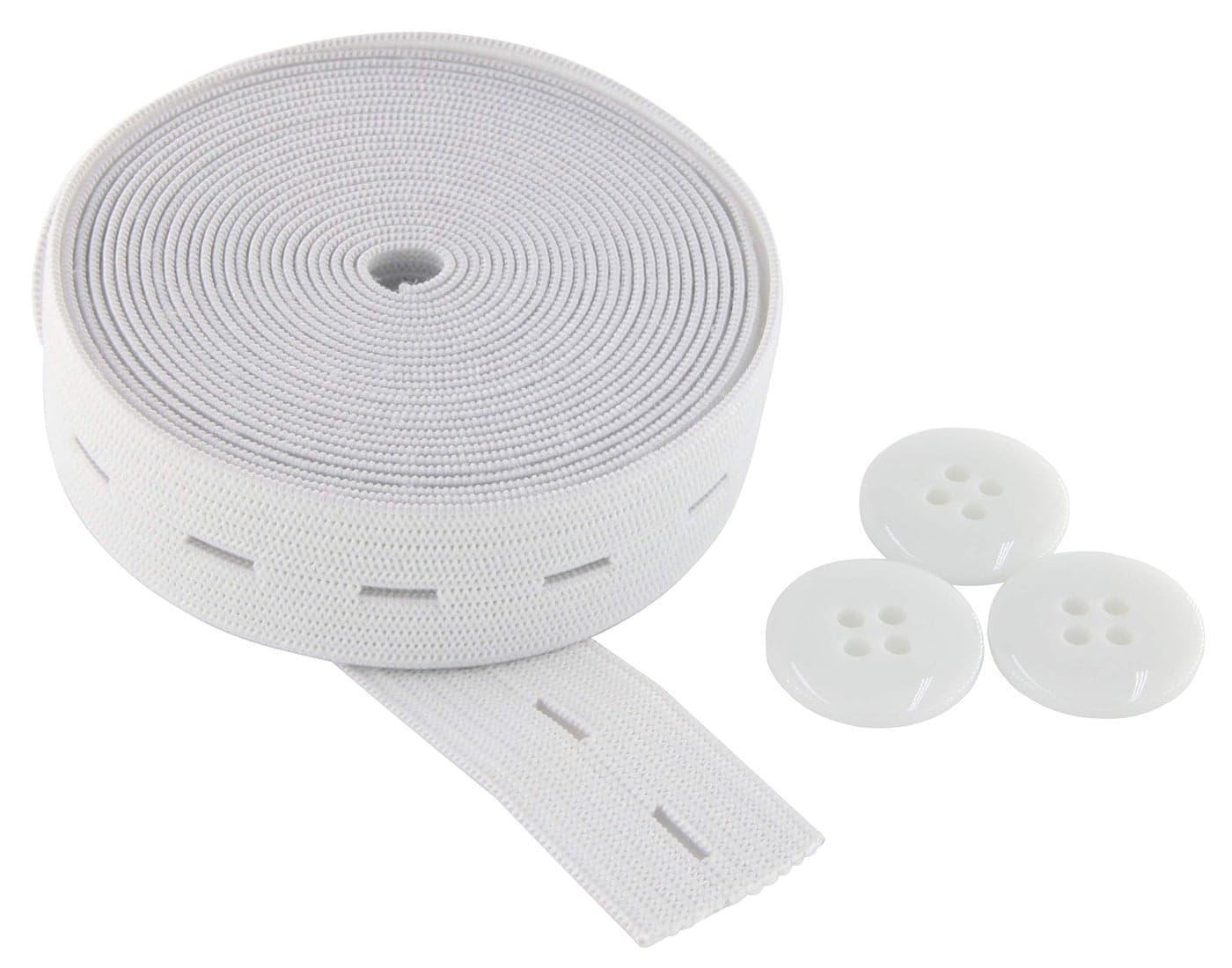 Flat Sewing Band Spool with Buttonholes Elastic Stretchable Ideal for DIY Waistbands and Necklines White 34 inch 3 Yards