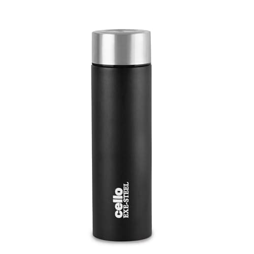 CELLO H2O Matt Stainless Steel Flask 1000ml, Black | Food-Grade Safe & Leak-Proof | Leak Proof & Wide Mouth | Ideal for Cold Beverages | Home | Kitchen | Hiking