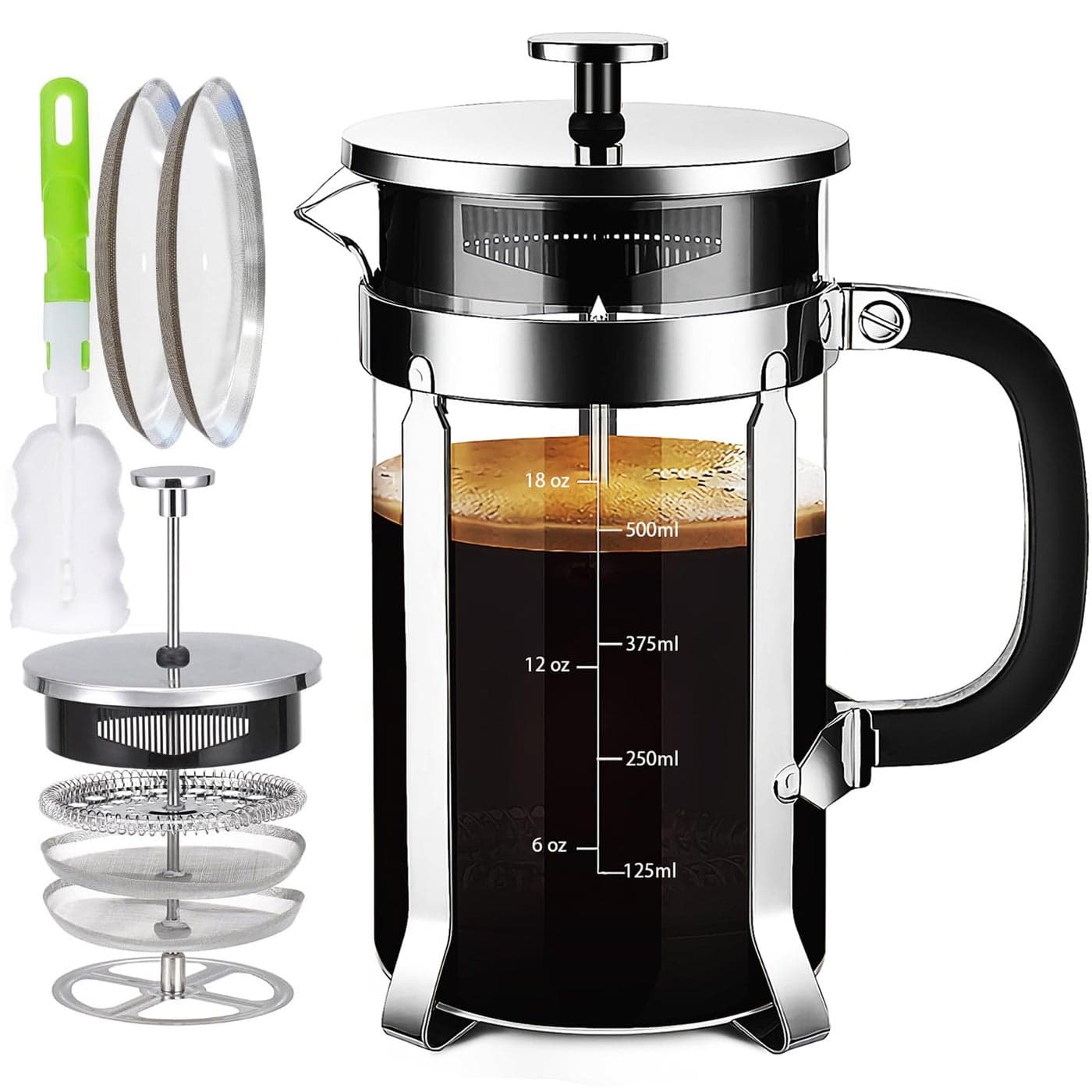 YMMIND French Press Coffee Maker 304 Stainless Steel Coffee Presswith 4 Filters System Heat Resistant Thickness Borosilicate French Press Glass BPAFree Brewed Tea Pot Coffee PlungerCopper 12oz
