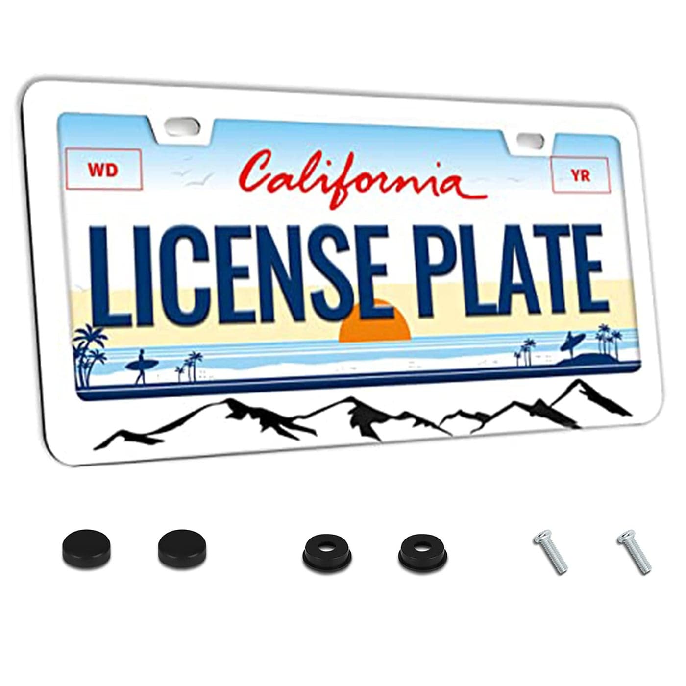 Mountain License Plate Frame Black White Mountains License Plate Frames for Car Decorative Parts License Plate for Standard Us Canada License Plate Holder with Screws 12x6 Inch