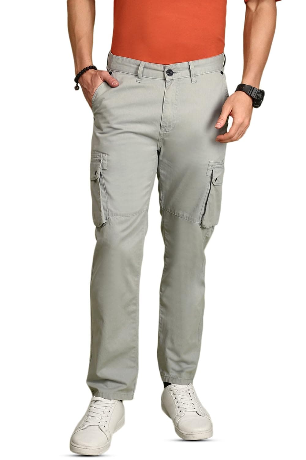 Urban Dog Men's Solid Neutral Grey Regular Fit Cargo Trouser (UDCRGO102-Neutral Grey_30)