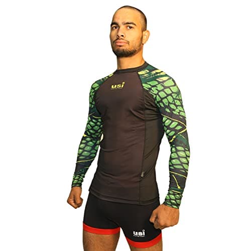 USI UNIVERSAL Rash Guard For Gym, 411RS Snake Rashguard For Running, Cycling, Swimming, Cricket, Basketball | Rashguard Swimming Costume For Men | Rash Guard For Men (Large, Green)