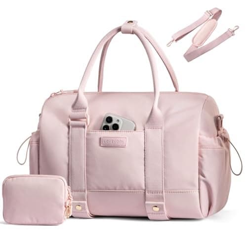 LOVEVOOK Small Gym Bag for Women with Yoga mat Holder Mini Duffle Bag for Travel with Wet Pocket Overnight Personal Item Bags Pink 165 inchLarge2Pcs