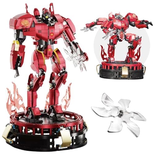 HIGH GODO Storm Mech Building Blocks Set for AdultsRed Armor Robot Model Building Kit with Weapons and Flame Shape Base 1742 Pieces Hard Corfe Collectible Gifts for Movie Fans Man Teens