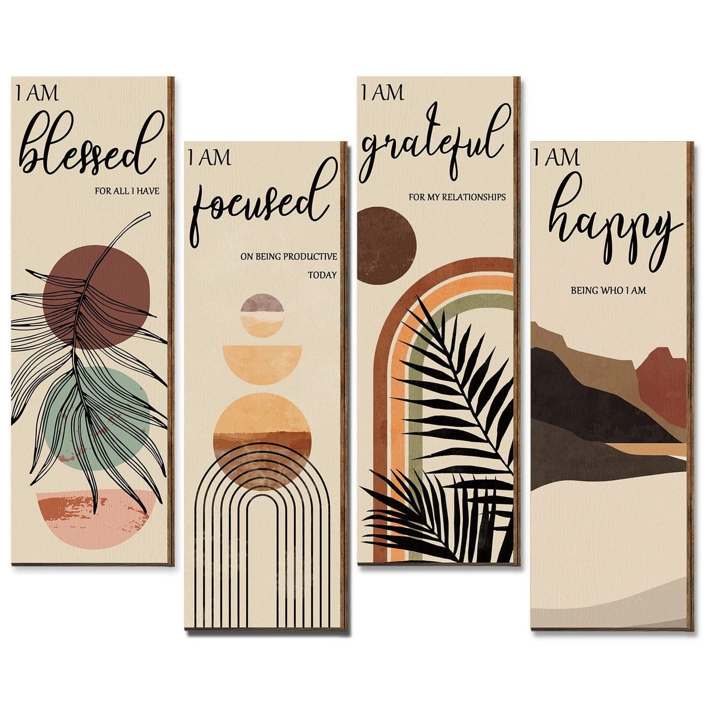 Yulejo Boho Art Prints Wall Decor 11 x 4 x 1 Inch Set of 4 MidCentury Positive Affirmations Inspirational Boho Prints Wall Art Minimalist Home Decor for Farmhouse Kitchen Bedroom Living Room