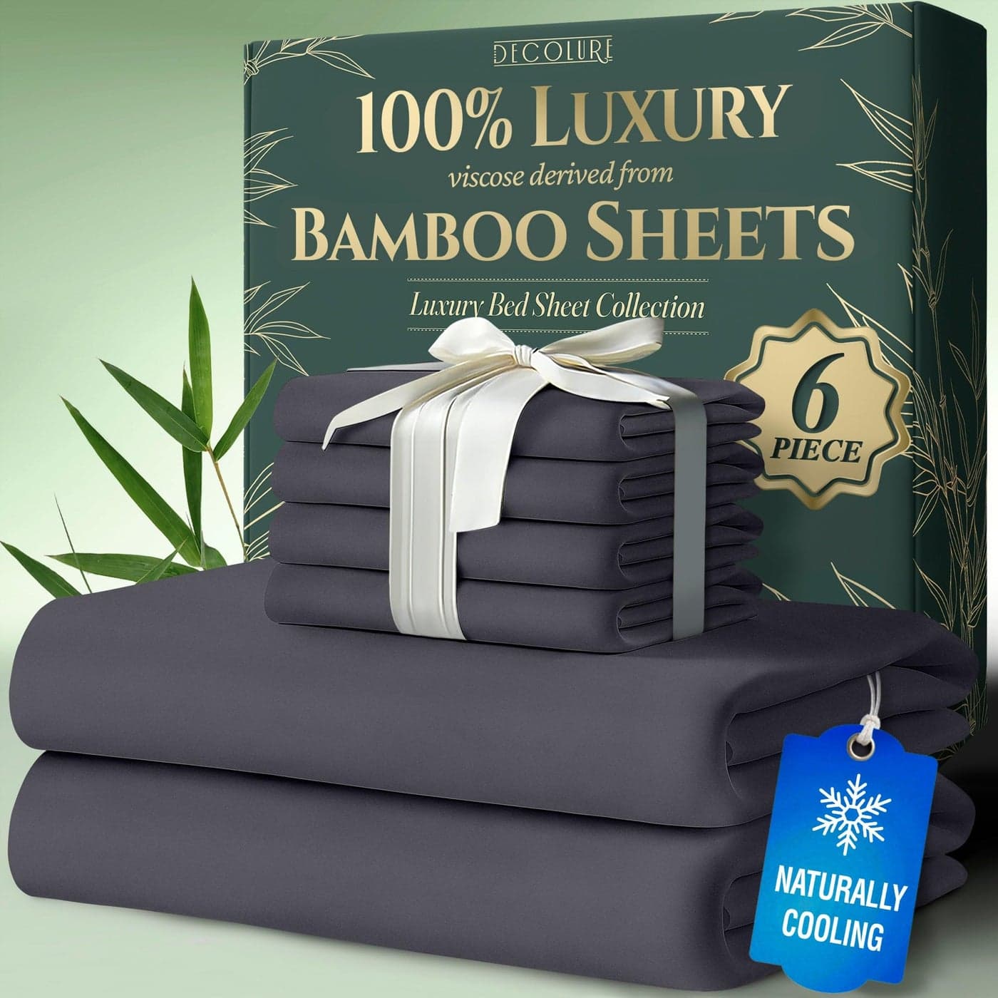 DECOLURE 100 Viscose Derived from Bamboo Sheets King Size 6pcs Ultra Soft Luxuriously Cooling 17 Deep Pocket Double Stitching Perfect for Hot Sleepers King Bed Sheets Grey