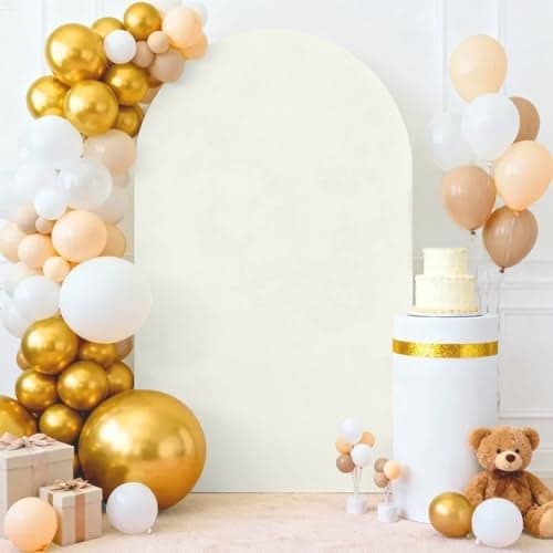 Rtshuok 7.2Ft Arch Backdrop Cover, Spandex Fitted Ivory Arch Covers Stretchy Backdrop for Wedding, Birthday, Party, Baby Showers, Ceremony Banquet Decorations