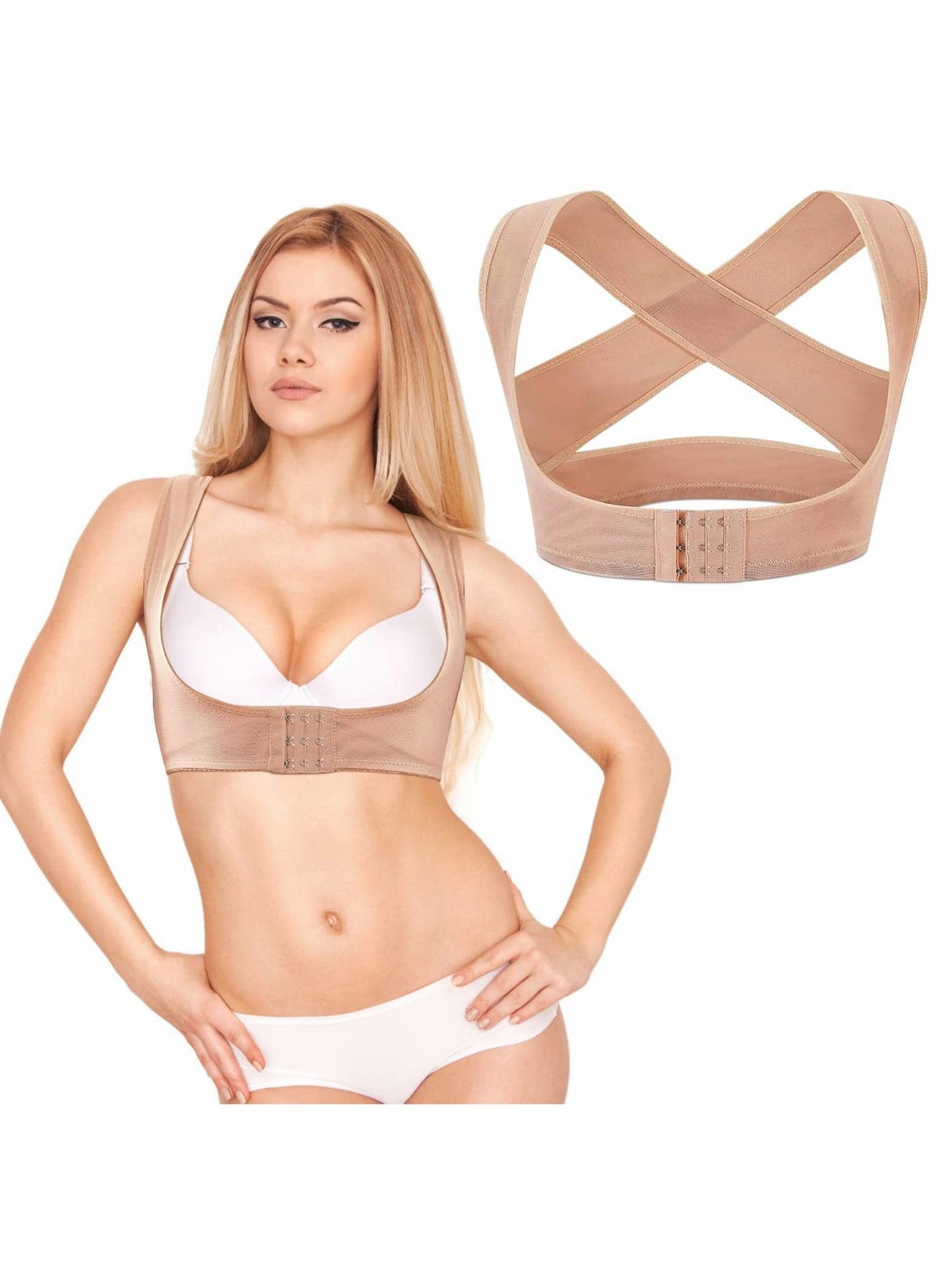Back Correction Strap, Adjustable Hunched Posture Corrector Belt, Adult Upper Back Brace, Bra Chest Support Belt, Correction Belt for Humpback Straight Holder Posture Correction, Beige (1PCS Beige,L)