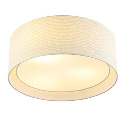 WINGBO 15.7" Modern 3-Light Flush Mount Ceiling Light Fixture with Fabric & Acrylic Double Drum Shade for Bedroom Living Room Dining Room Hallway Entryway, Beige