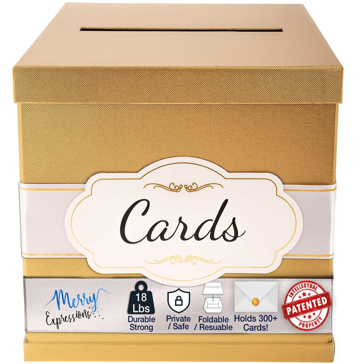 Merry Expressions 10 Gold Card Box Card Holder For Party Money Gift Box for Wedding Reception Graduation Birthday Sweet 16 Parties Bridal Baby Shower Large Wedding Gift Table Decoration