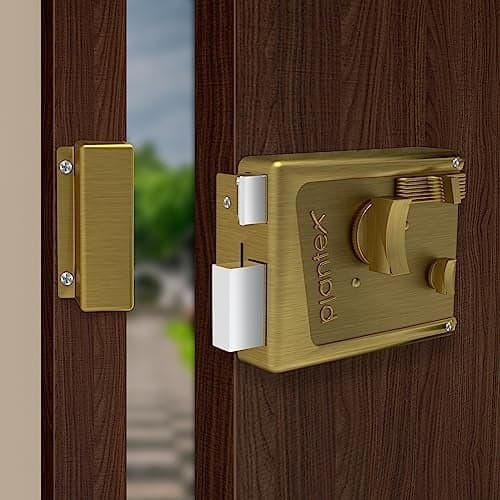 Plantex Heavy Duty Night Latch Door Lock with Key & Knob for Main Door/Inside Opening for Home,Hotel,Office - Pack of 1 (Brass Antique)
