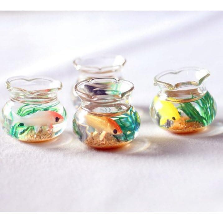 2Pcs Miniature Fish Tank Toy Mini Round Fish Bowls Resin Goldfish Grass for Dollhouse Desktop Craft Project DecorMini Fish BowlDollhouse AccessoriesDollhouses Dcor