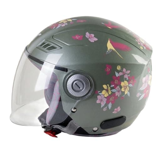 TVARRA Blossom Women’s Open Face Helmet with Printed Design, ISI Certified, Lightweight Material, Crafted for Women, Extreme Comfort fit with Clear Visor-(Jade Green,S)