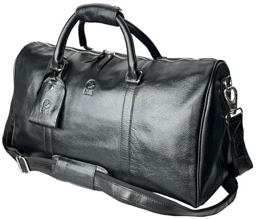 Leather Duffle Bag for Men Full Grain Leather Travel Bag TSA Approved Carry On Weekender Overnight Duffel Bag Black 20 inch
