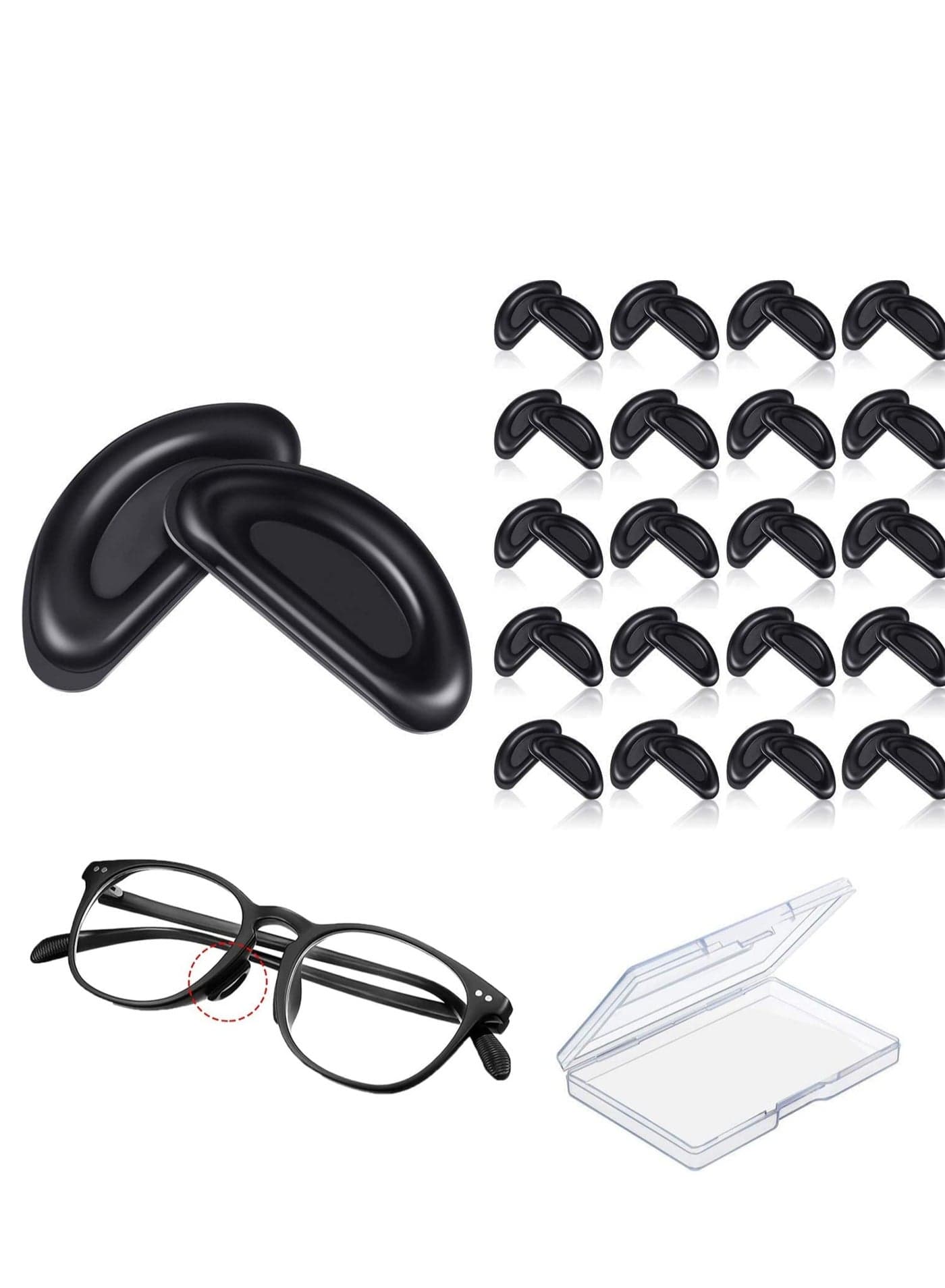 Adhesive Eye Glasses Nose Pads, D Shape Stick on Anti-Slip Soft Silicone, Pad for Most, Eyeglasses and Sunglasses, 15 x 7 x 1 mm (Black) 24 Pairs