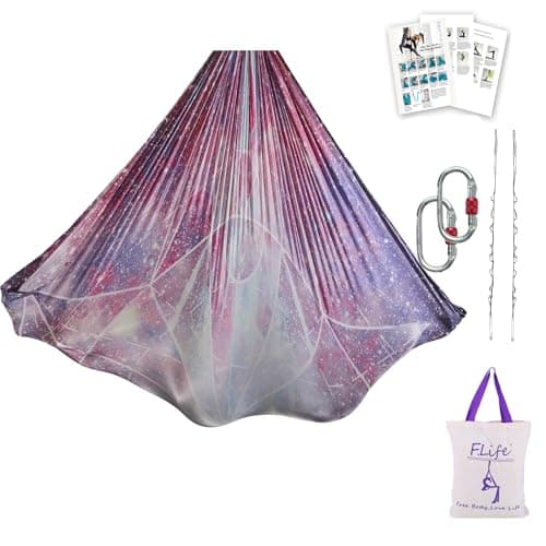 F.Life Aerial Yoga Hammock 5.5 yards Premium Aerial Silk Fabric Yoga Swing for Antigravity Yoga Inversion Include Daisy Chain,Carabiner and Pose Guide (Starry Sky)