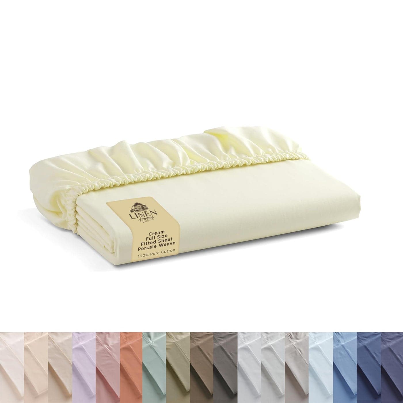 Linen Home 100 Cotton Percale Weave Fitted Sheet Full Size Cream 1 Deep Pocket Fitted Sheet Fits Mattress Upto 16 Crisp and Cool Strong Bed Linen 54X7515