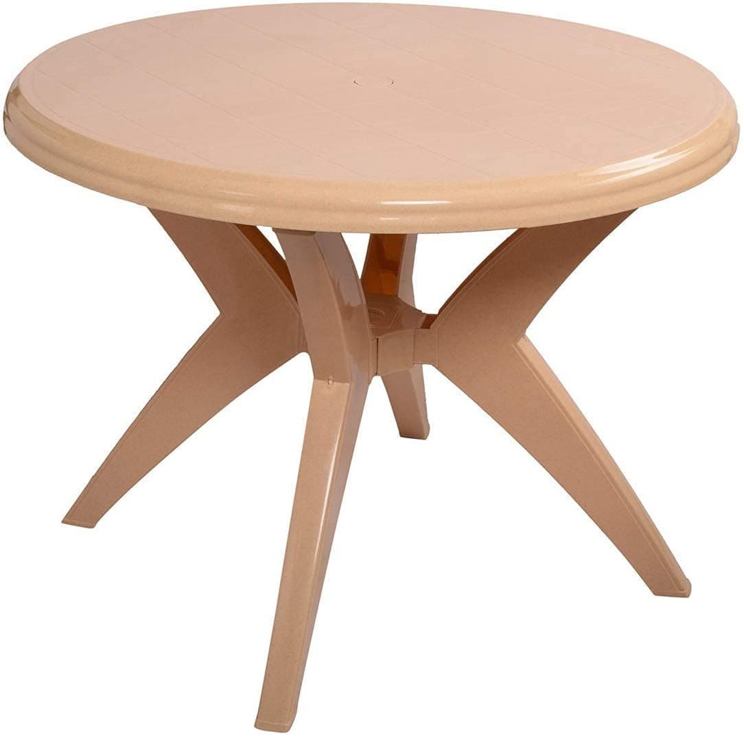 Attro Supreme Marina 4 Seater Round Plastic Dining Table for Home Restaurants Cafeterias and Outdoor Areas Durable and StylishMarble Beige