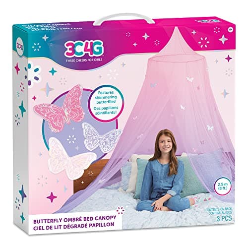 3C4G Butterfly Ombre Bed Canopy - Pink & Purple - Fits Twin, Full & Queen Beds - Hanging Canopy for Girls & Teens by Make It Real