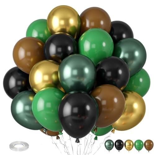 Green and Brown Balloons Dark Emerald Green Balloon Camouflage Green Black Brown Balloons Metallic Green Gold Balloon for Camping Game Jungle Theme Camo Birthday Baby Shower Army Party Decorations