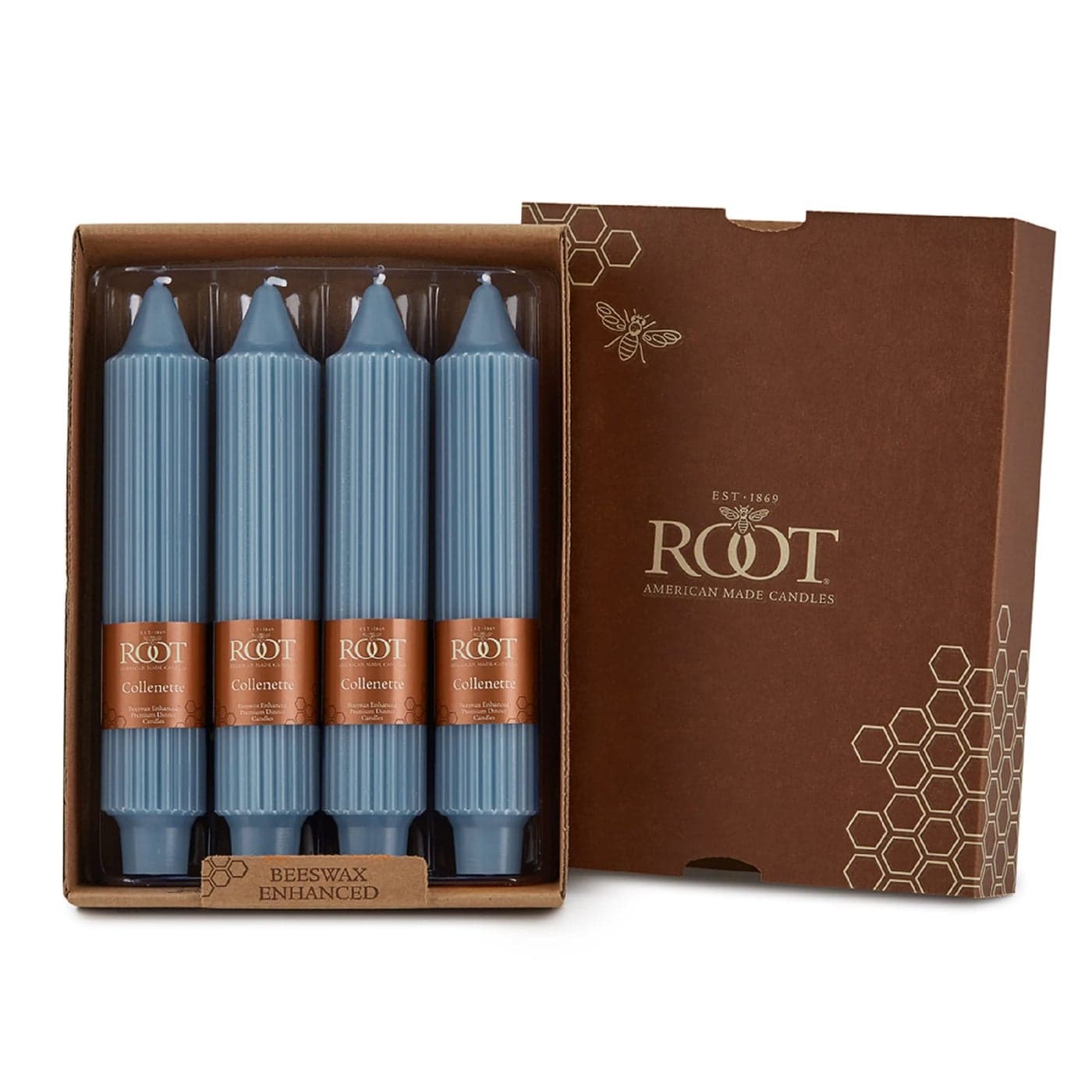 Root Candles Unscented Dinner Candles Premium Beeswax Blend Boxed Candle Set 7Inch Williamsburg Blue 4Count