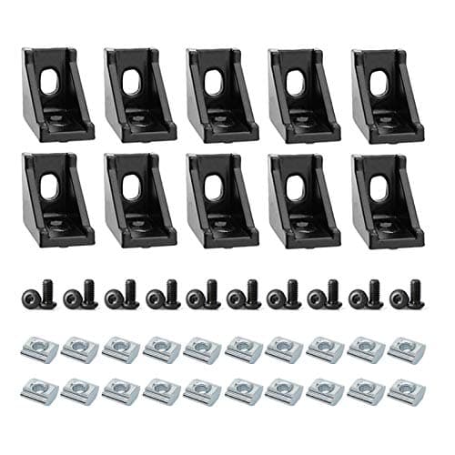 BLCCLOY 10 Sets 2020 Aluminum Extrusion T Slot Corner Bracket 20 Series Extruded Hardware 90 Degree Right Angle Connector with M5 Bolts Nuts for 20/20 2040 T V Slot Black Aluminum Profile