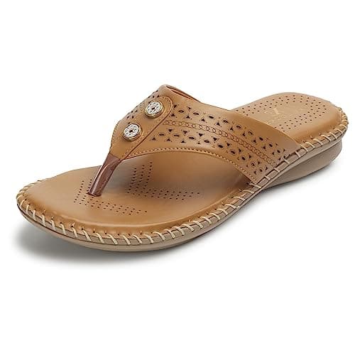 XE Looks Doctor Ortho Comfortable Stylish Slippers for Women and Girls | Lightweight Laser Cut Design Soft Cushion Footbed Flats | Open-Toe Thong-Strap Sandals for Knee and Foot Pain Relief Doctor Slippers For Girls & Women (Beige)