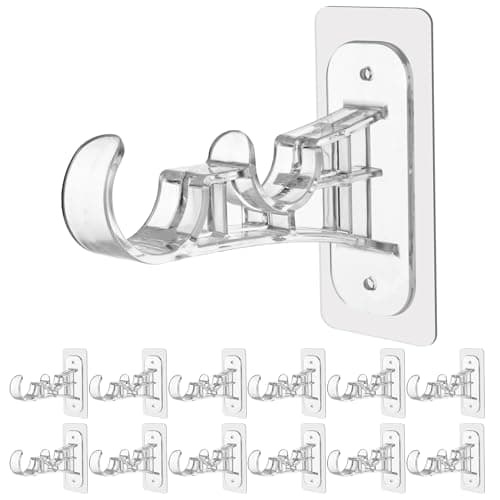 Antimbee 12 Pack Double Curtain Rod Bracket, No Drill Adhesive Curtain Rods Holder, No Screw Stick on Double Brackets Curtain Hangers Hooks for Home, Apartment, Dorm, Renter