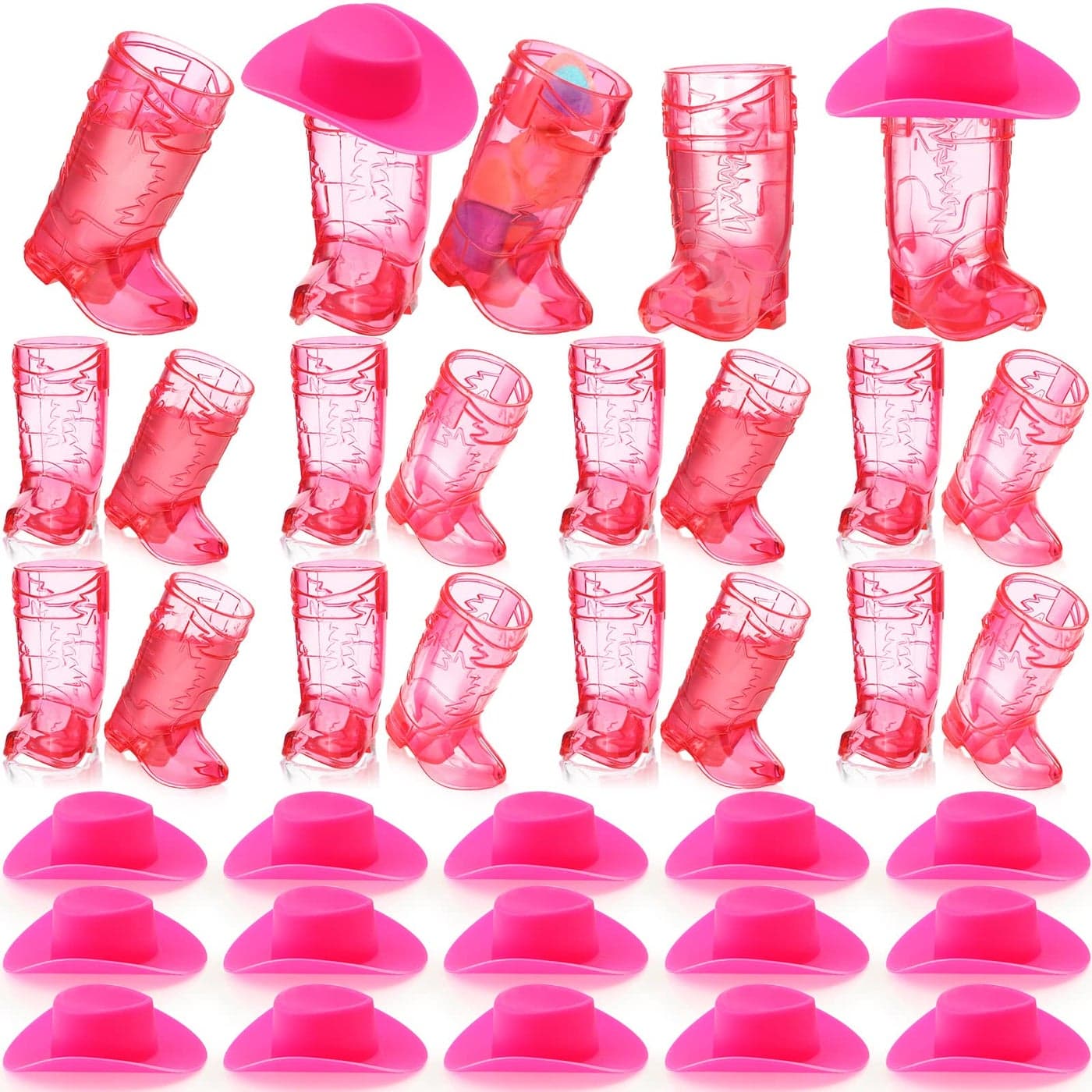Sieral 32 Pcs Mini Cowboy Boot Glasses Plastic Cowgirl Party Supplies Western Plastic Mugs for Cowboy Cowgirl Decorations Bachelorette Party Supplies Pink Boot Cups Rose Red