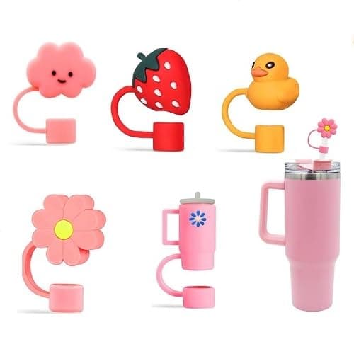 Mclear 5Pcs Silicone Straw Cap Different Cartoon Cover Tumblers, Cute Dringking Straw Toppers Dustproof Reusable Tips Lids, Caps for Gifts Fit for 9mm, 10mm and 11mm Straws Multi Design,Color