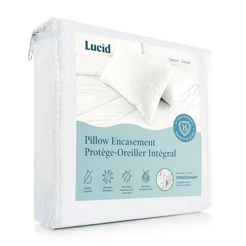 LUCID Zippered Pillow Encasement – Waterproof King Size Pillow Protector – Shields All Sides – Quiet cover – White