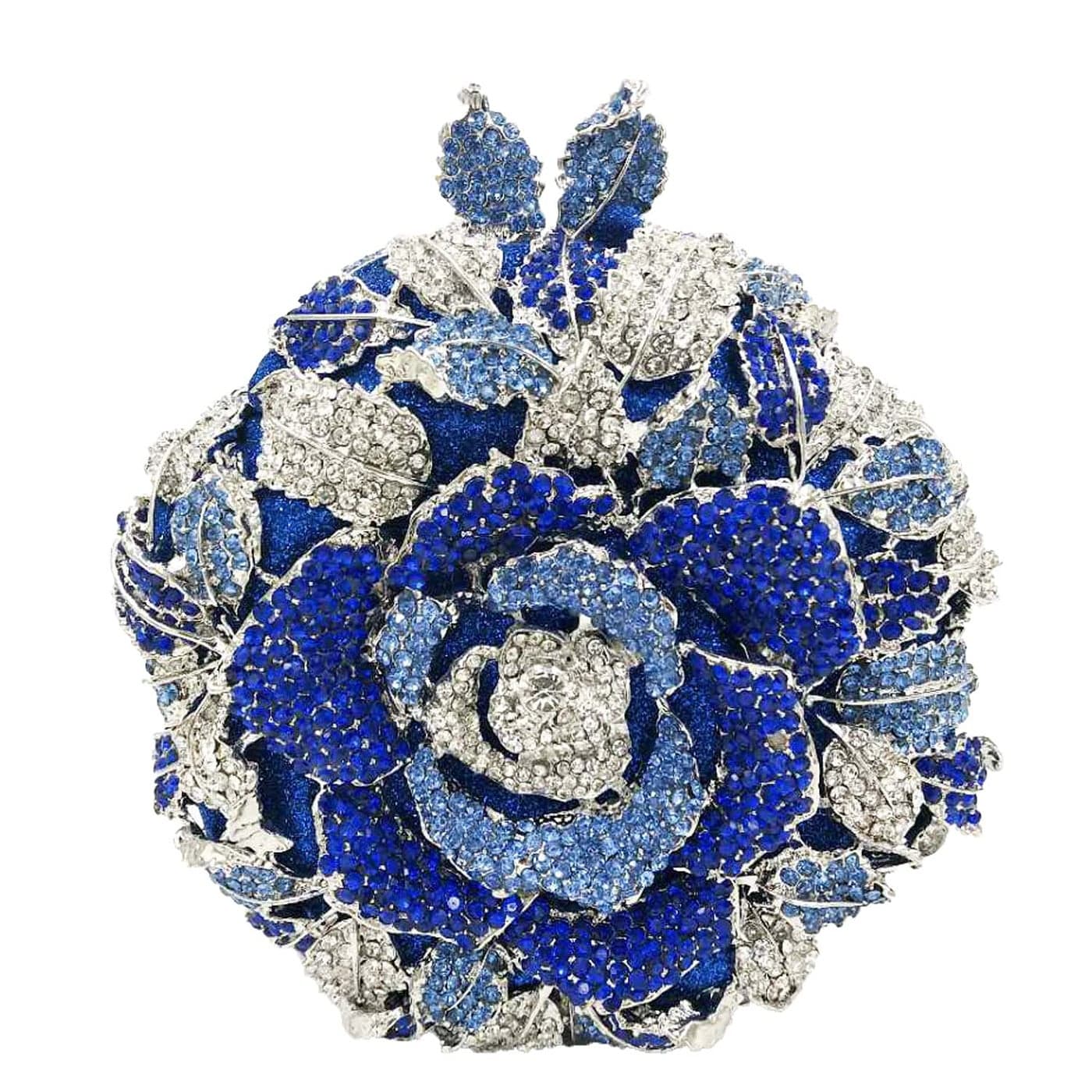 Boutique De FGG Round Rose Flower Crystal Clutch Purses for Women Formal Evening Bags Wedding Clutch Bag Party HandbagsMiniMultiBlue