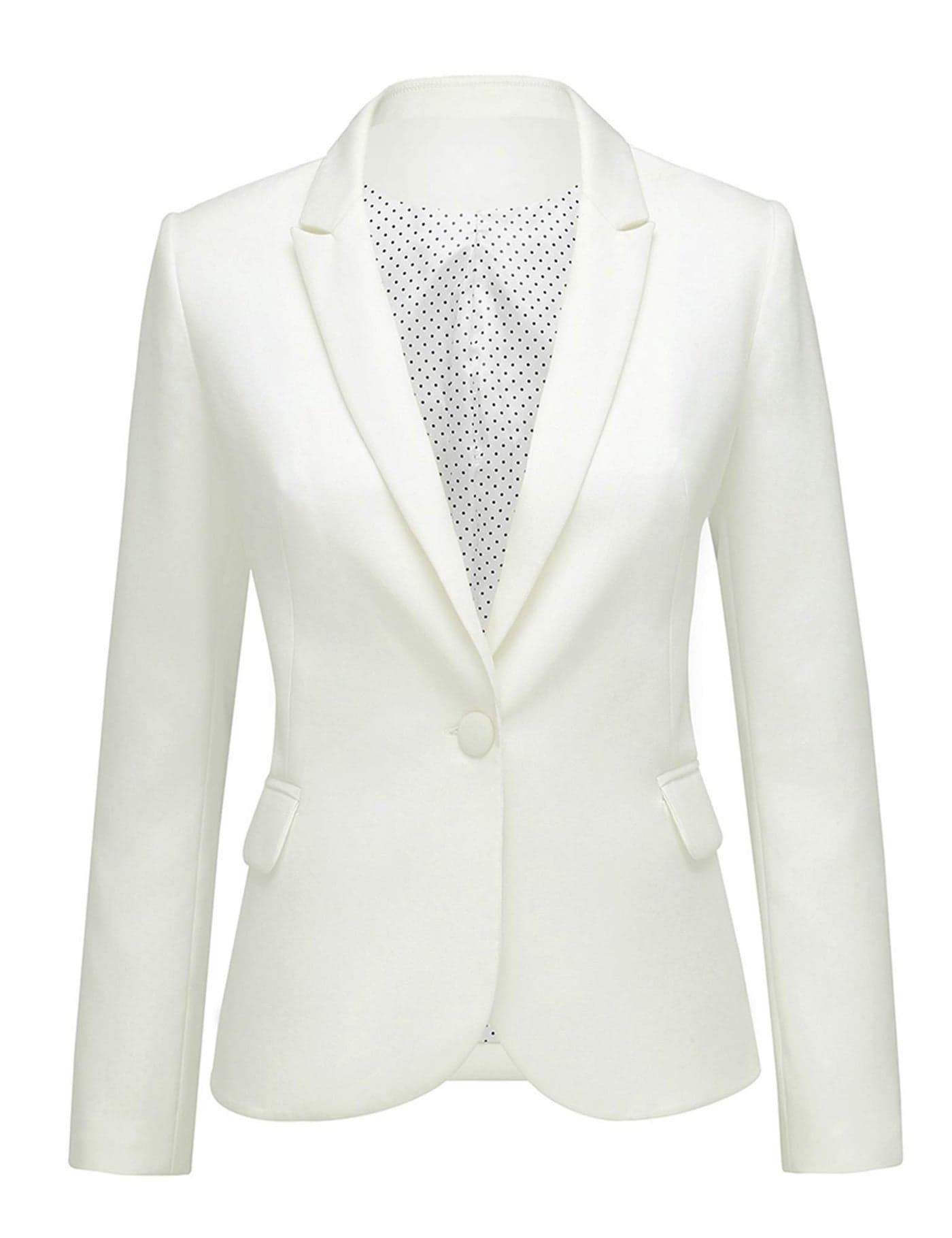 Women's Notched Lapel Neck Long Sleeves One Button Pockets Blazer Jacket Wear to Work Suit New White Size XL
