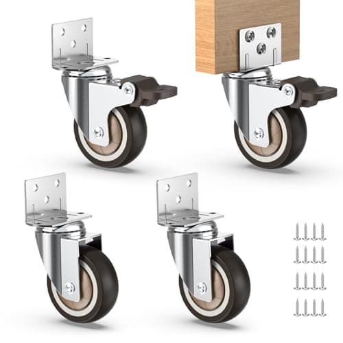 HOLKIE 2 Inch Side Mount Casters Set of 4 Supporting Up to 250 LBS Heavy Duty Furniture Wheels with Thickened LShaped Mounting Plate Ideal for Coffe TablesPlant StandsCribs2 with Brakes