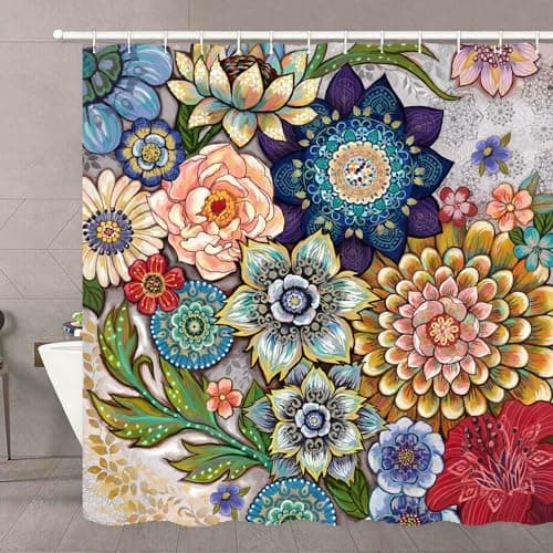 Neasow Boho Floral Shower Curtains for Bathroom Bright Fabric Blossom Shower Curtain with 12 Hooks Multi Color 7272