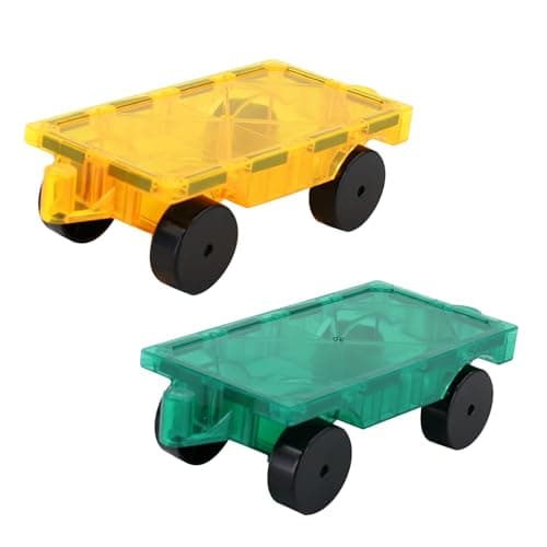 NEOFORMERS Magnetic Tiles Car Set Truck Kit Toy with Stronger Magnets Educational Magnet Cars with ReEnforced Hitch and Long Bed for Girls Boys Toddler Ages 3 Green Yellow